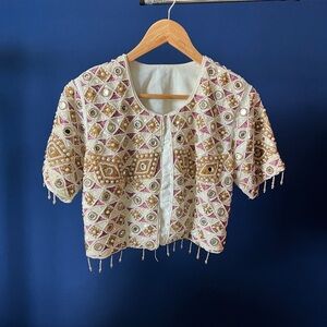 Embellished Cream and Gold Women's Top